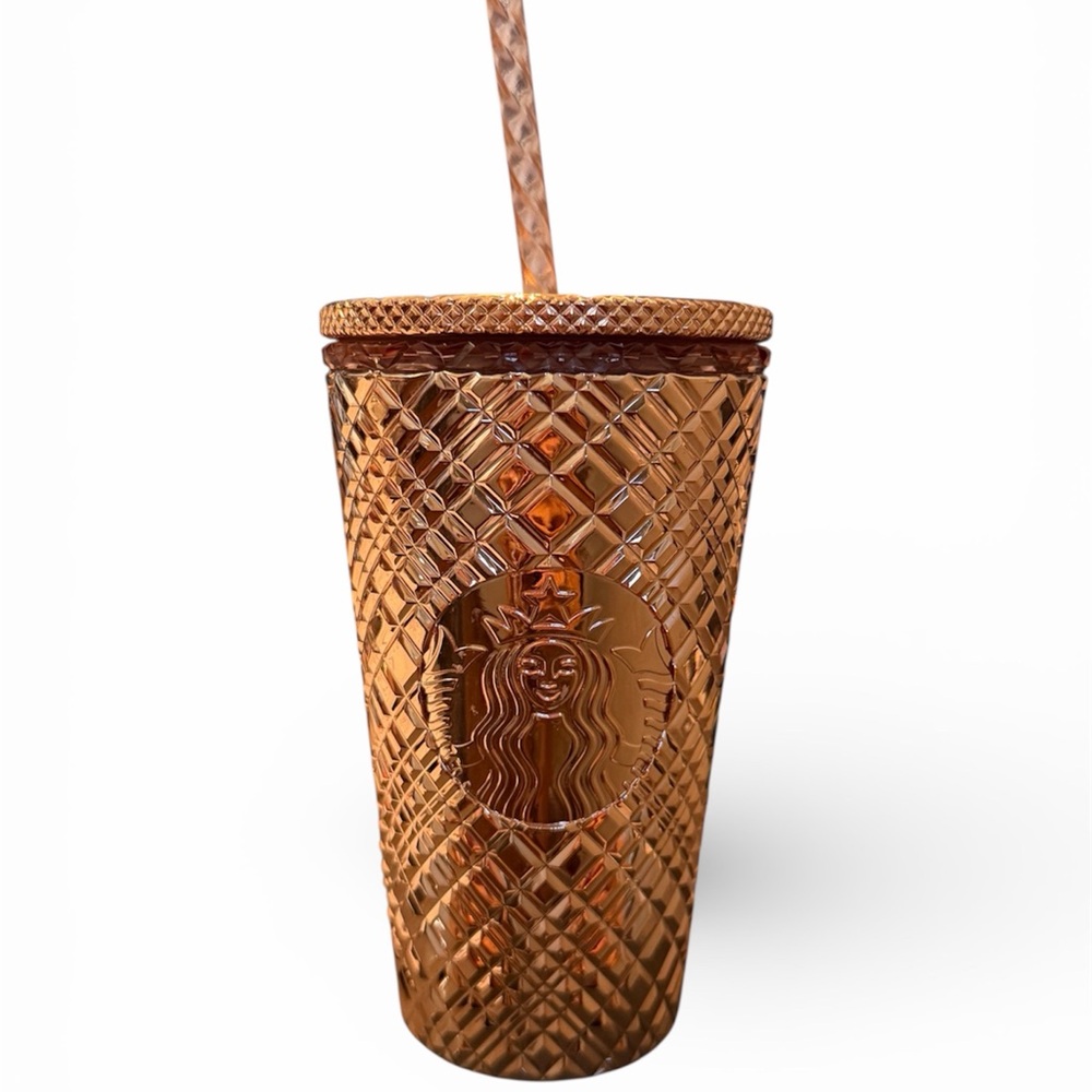 Starbucks Rose Gold 2023 Winter Holiday Diamond-Texture Cold Cup with Straw
